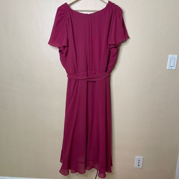 Lane Bryant Dress Womens 22 Maroon V-Neck Ruffled Sleeveless Solid - Picture 10 of 13